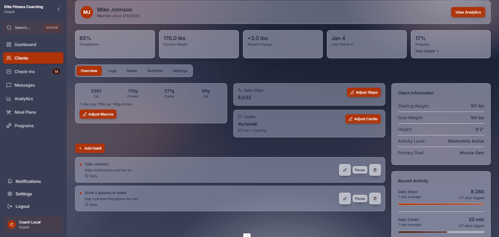 Habit Tracking Interface