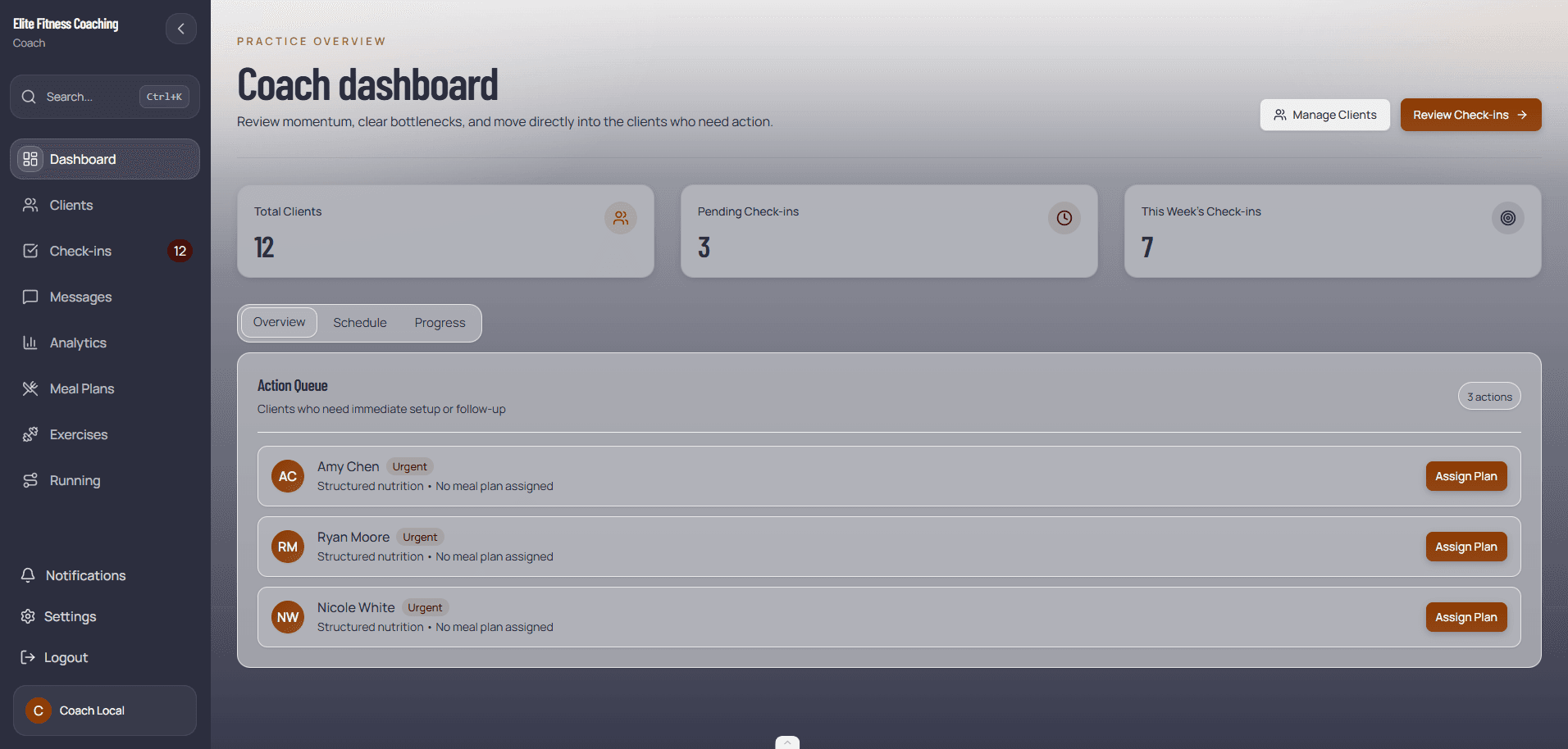 CoachingPortal client management dashboard